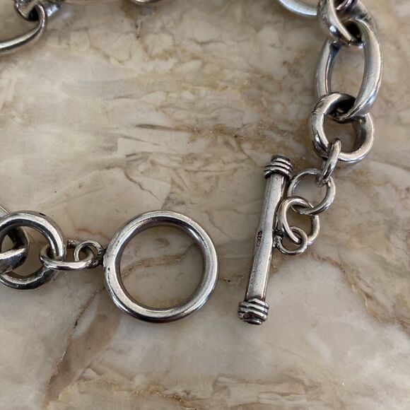 925 Sterling Silver Chunky Oval Links Toggle Bracelet 9” - Picture 7 of 9